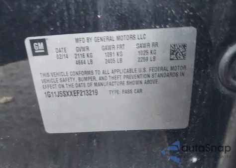 2014 Chevrolet Malibu 2Lz z USA, uszkodzony, nr VIN 1G11J5SXXEF213219